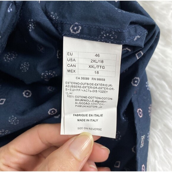 Paul & Shark Yachting Button Down Shirt Men's Size XXL Blue Diamond Print Long - Picture 11 of 13